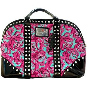 Vintage Betsy Johnson Weekender Bag - Pink/Turquoise Roses and Studs